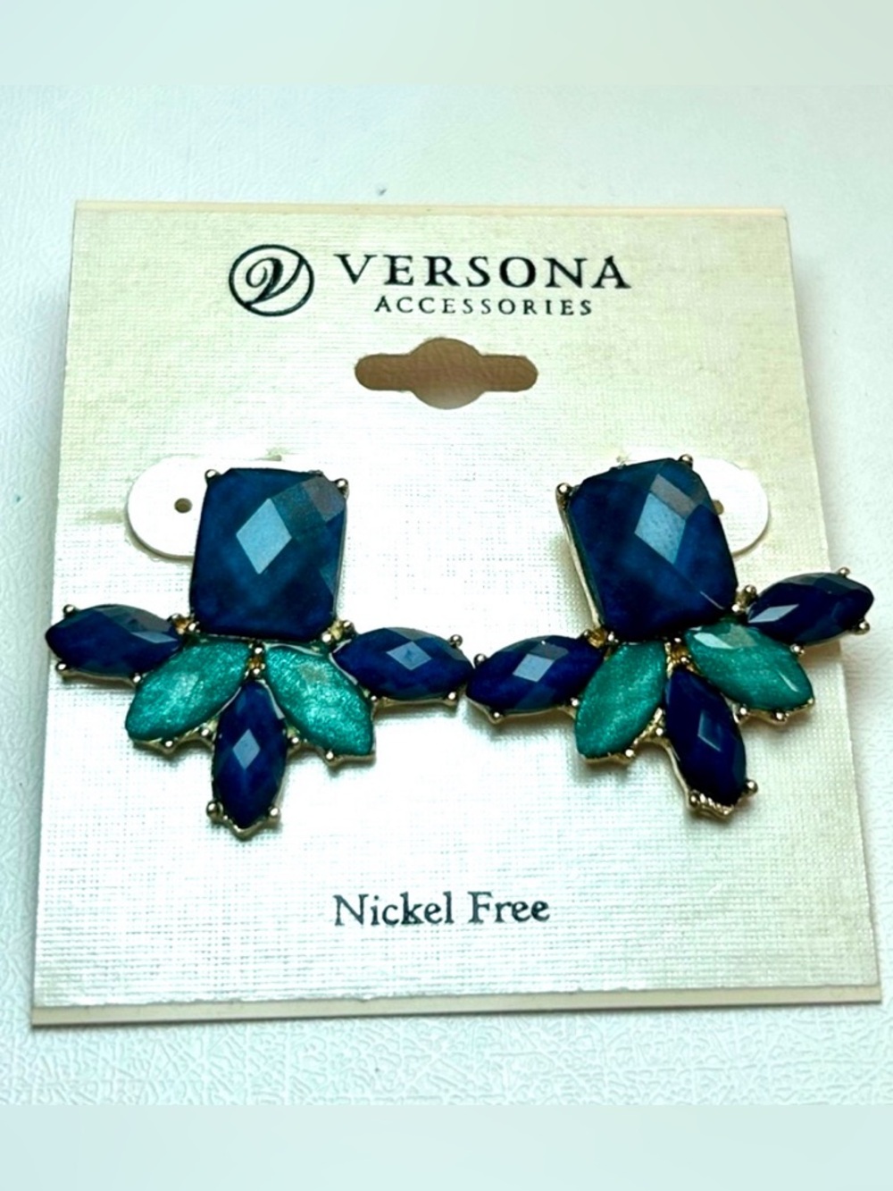 Versona Navy and Teal Faceted Cluster Earrings